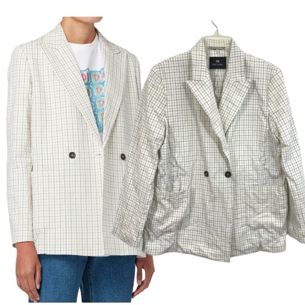 Seersucker Plaid Blazer Jacket Women Sz XL Paul Smith